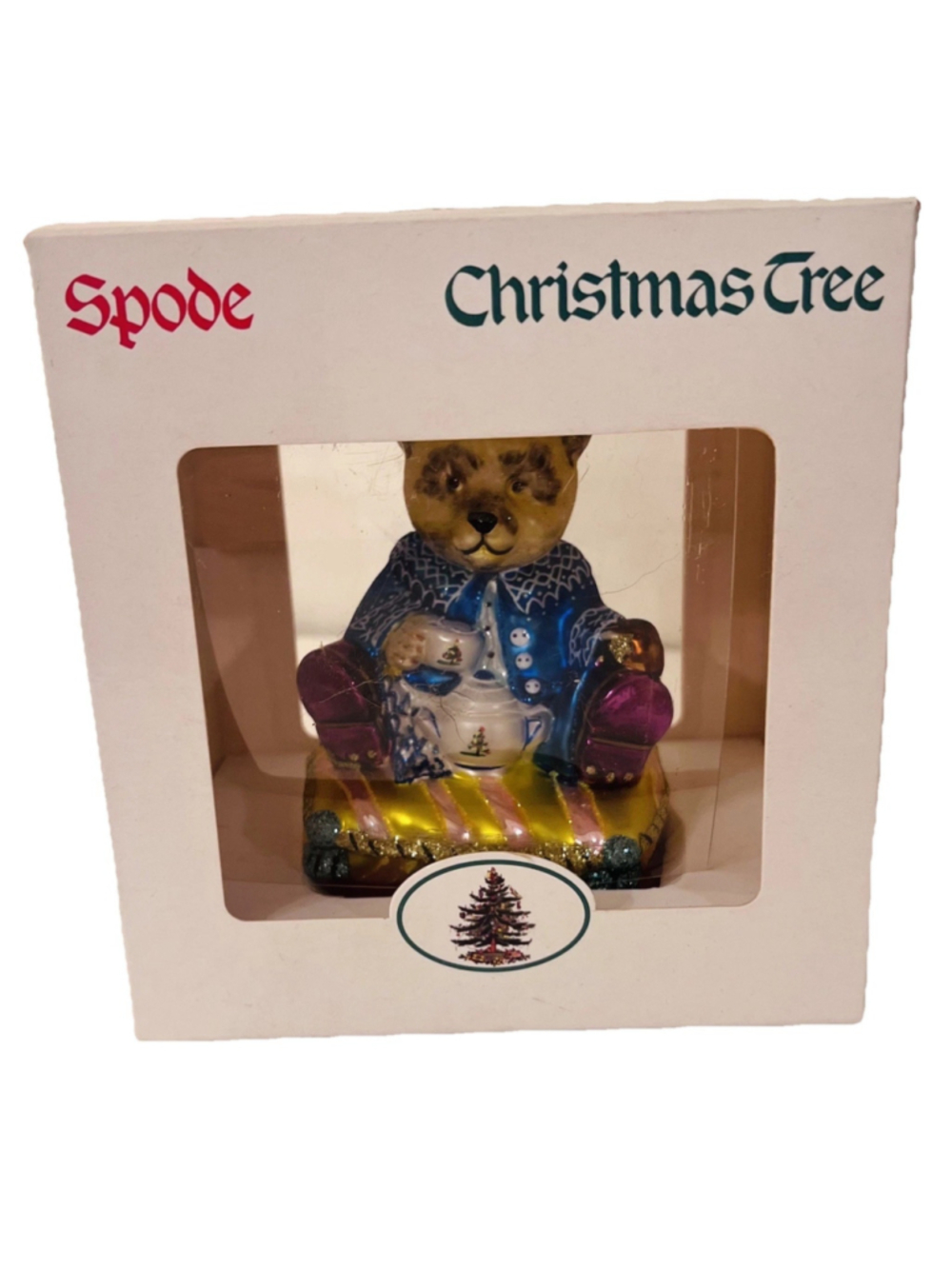 Spode Tea With Teddy Ornaments On The Tree w/ Box Hand Painted Poland Christmas